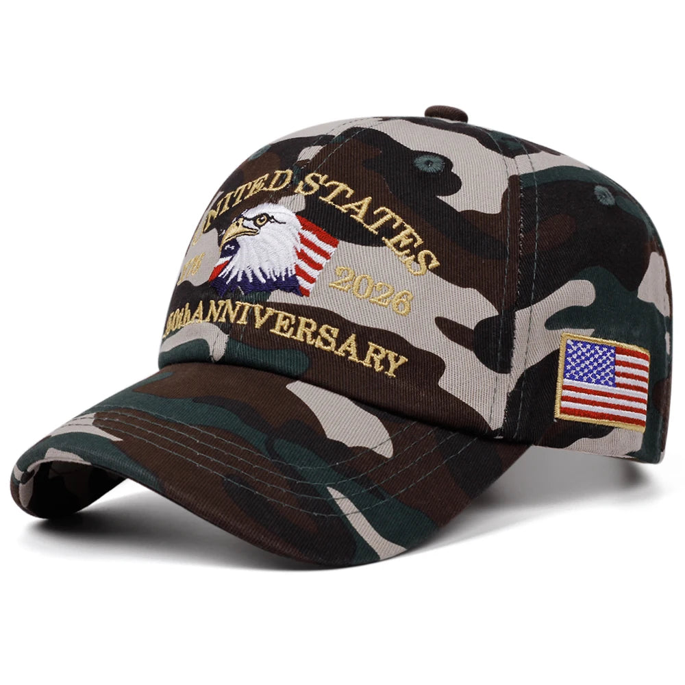 250th Anniversary Embroidered Retro Washed Outdoor Baseball Hat with American Flag